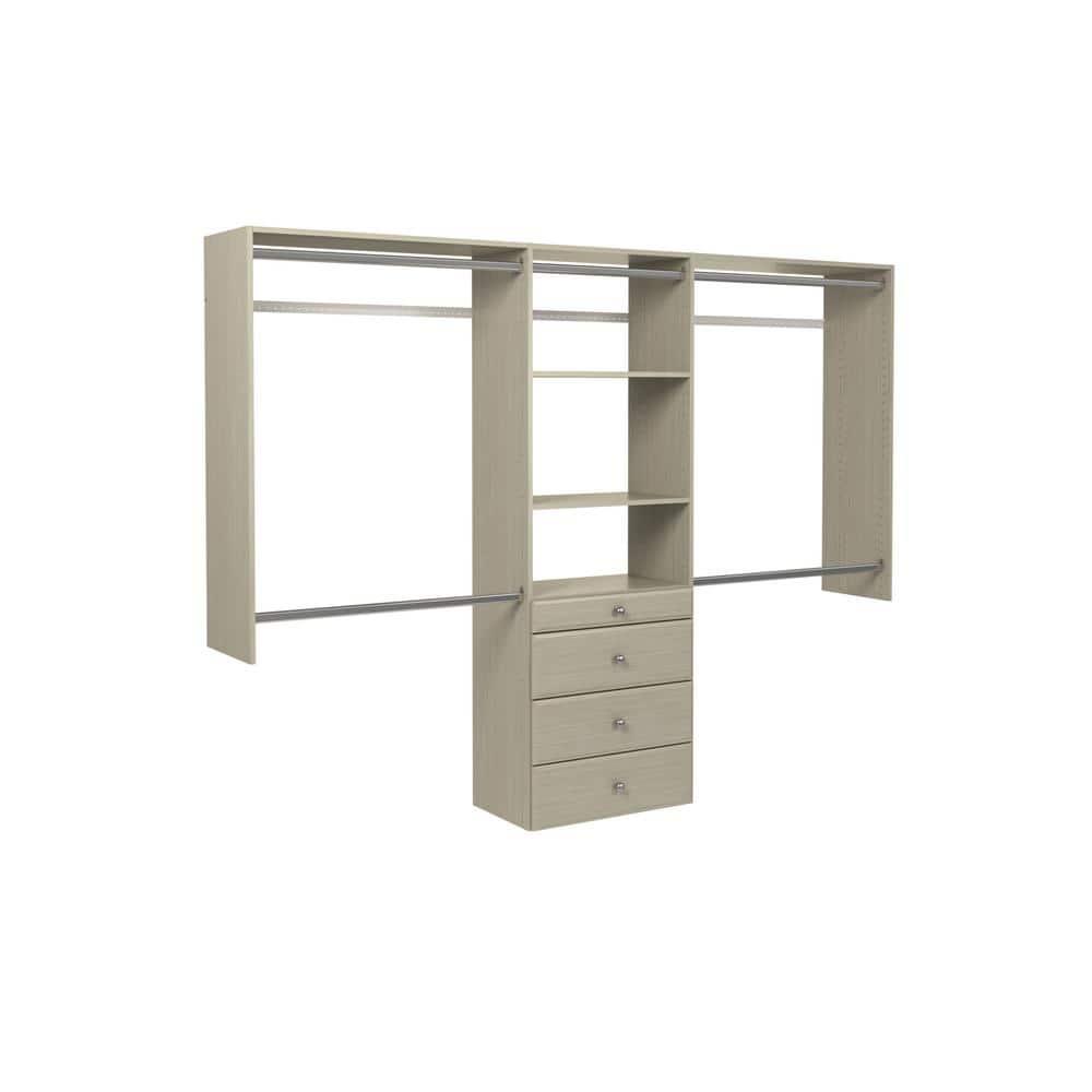 Easy Track Wood Laminate Deluxe Closet Organizer with Shelves and Drawers, Grey