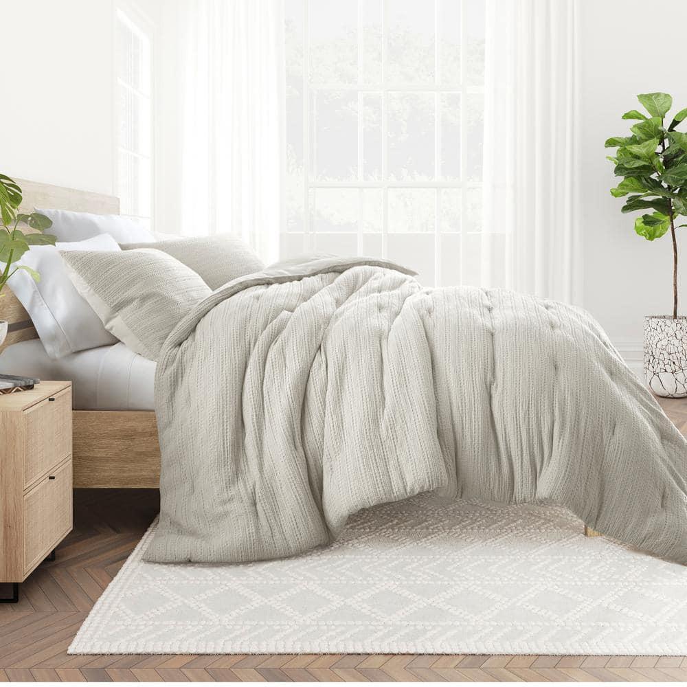 Noble Linens 3 Piece Dune Waffle Textured All-Season Down-Alternative Comforter Set, Full/Queen