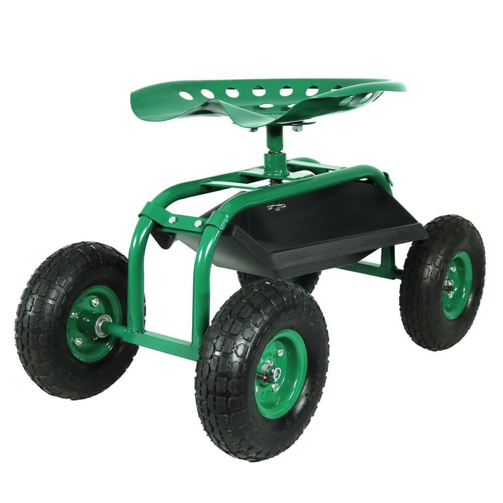 SunnyDaze Decor Steel Rolling Garden Cart Scooter with Swivel Seat and Tool Tray