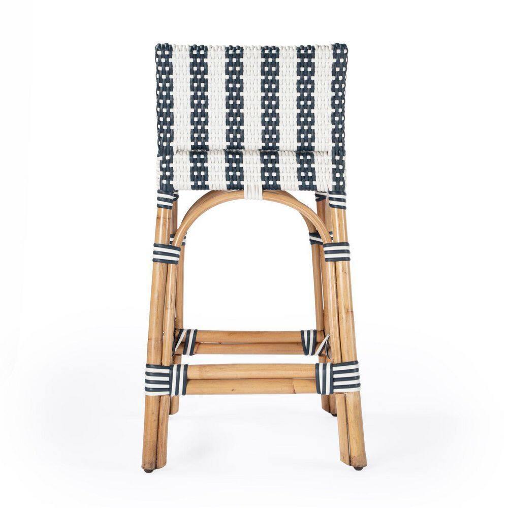 Butler Specialty Serienna Rattan Low Back 24.5" Counter Stool - Navy & White