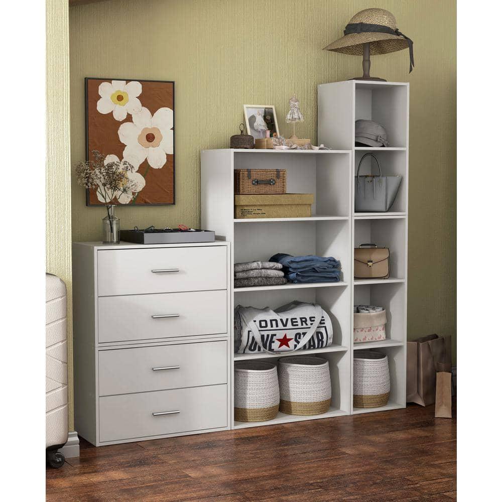 24/7 Shop At Home 46.9" Silkpath Modern 4 Tier Stackable and Modular Bookcase White: Modular Organizer, Open Shelving