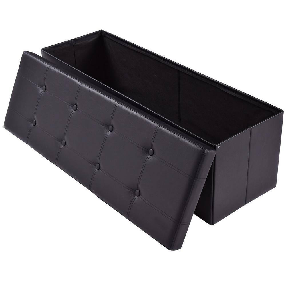Costway 45''x15''x15'' Large Folding Storage Faux Leather Ottoman Pouffe Box Stool Black