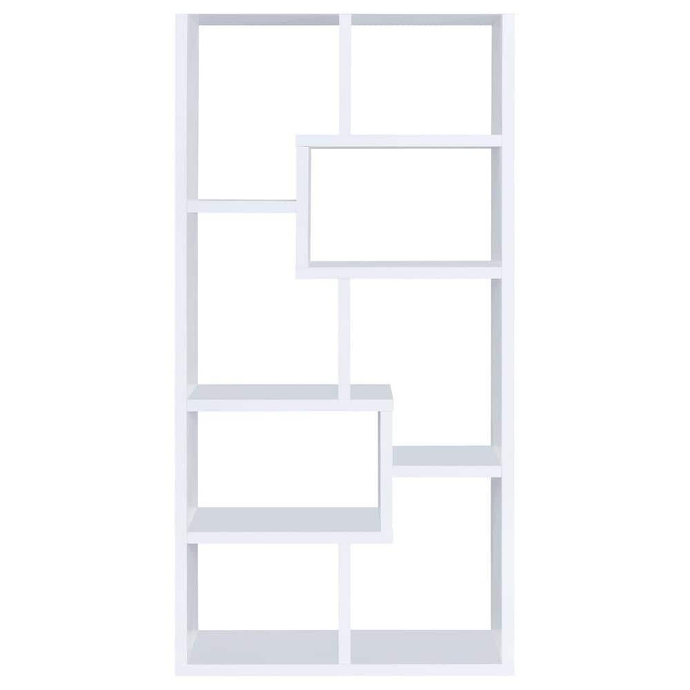 70.75" Theo 8 Shelf Bookcase White - Coaster: Laminated, Modern Style, Open Back, Fixed Shelves