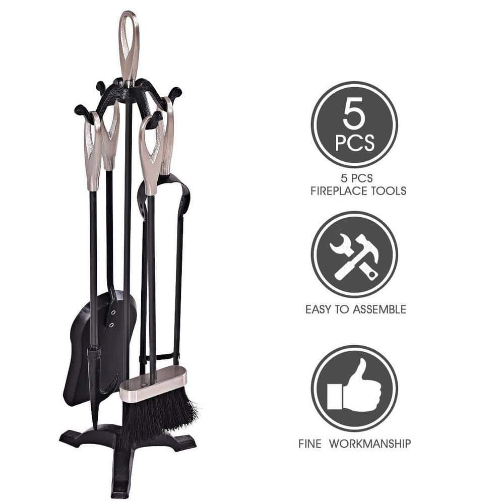 Kadyn Fireplace Accessories Set,Fireplace Tools,Fireplace Toolset,5 Pieces Rustic Heavy Duty Compact Wrought Iron Fireplace Tools Set