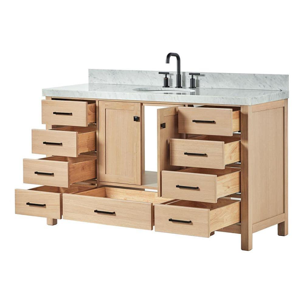 Cambridge 60'' Single Bathroom Vanity with Carrara Marble Top