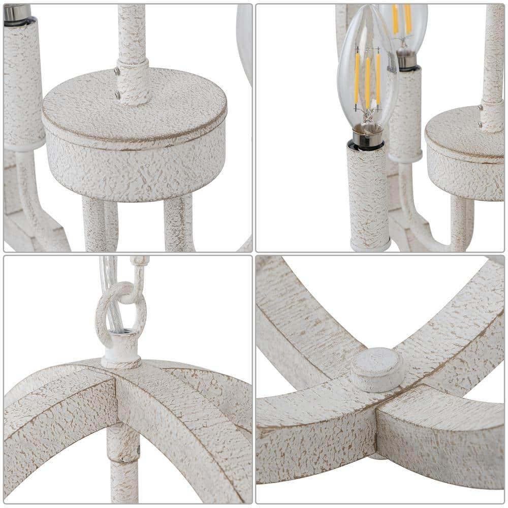 Farmhouse Chandelier Rustic Orb Chandeliers for Dining Room White Wooden Pendant Lighting 4 Light Small French Country Hanging Light Fixtures for Kitchen Island Living Room Bedroom Entryway