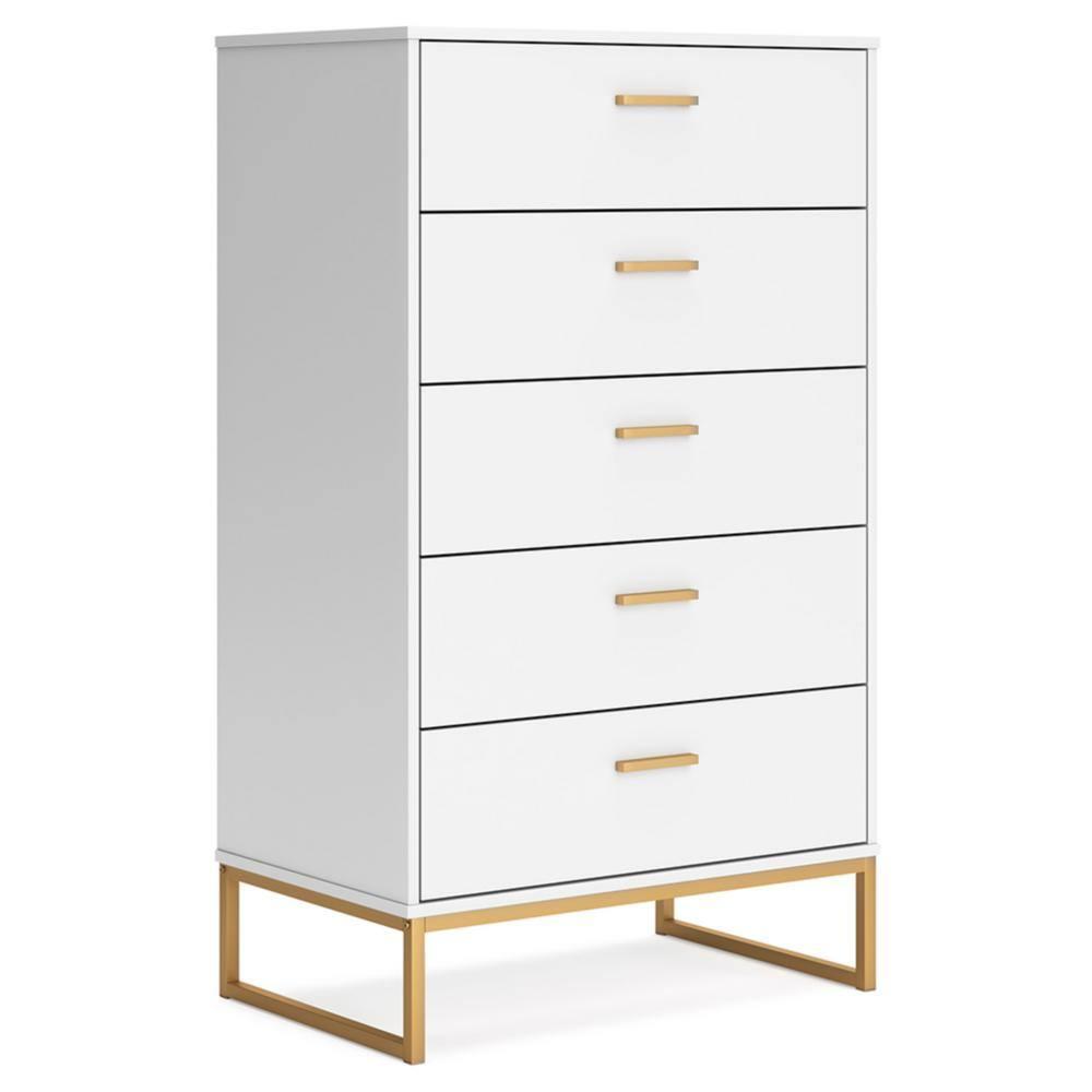 Signature Design by Ashley Socalle 5 Drawer Tall Dresser, White/Gold