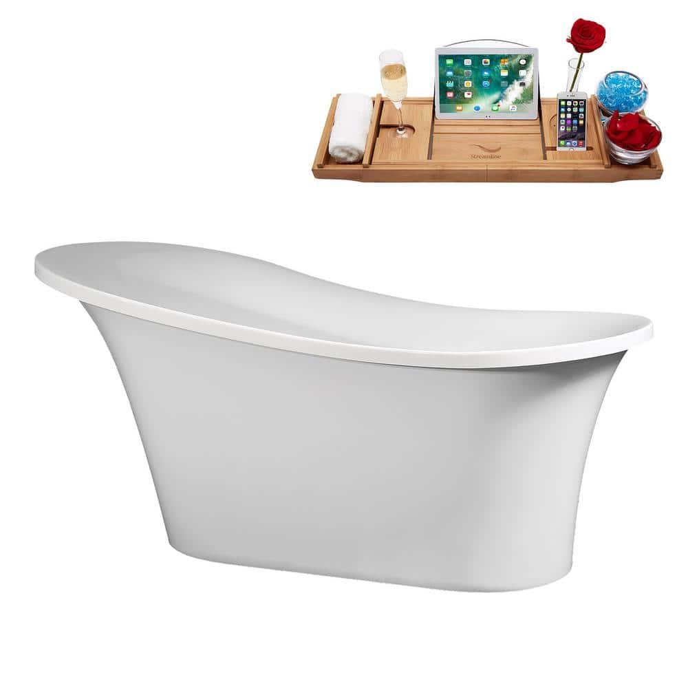 60" Streamline Soaking Freestanding Tub and Tray With Internal Drain