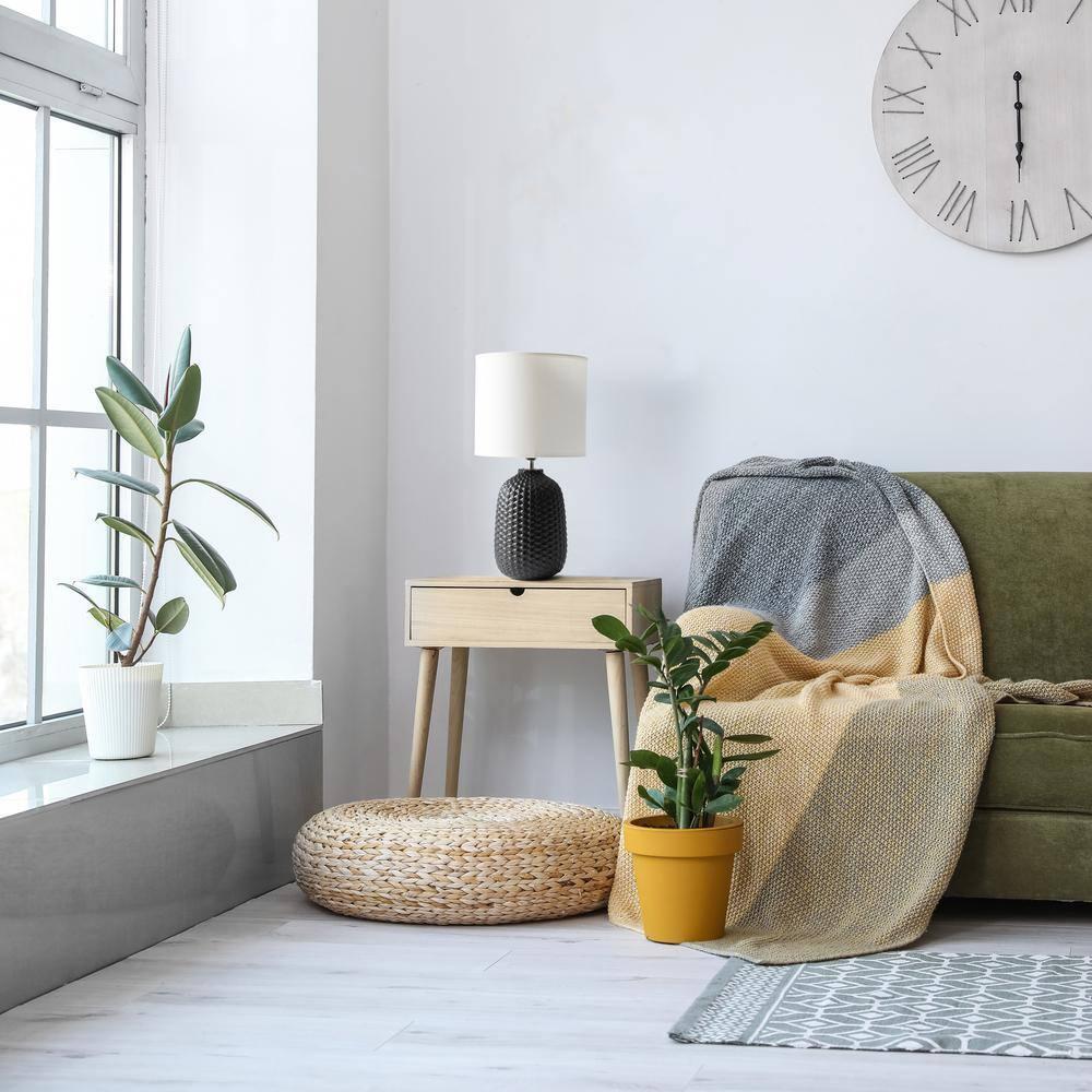 20.4" Traditional Ceramic Purled Texture Bedside Table Desk Lamp with White Fabric Drum Shade Black - Simple Designs: ETL Listed