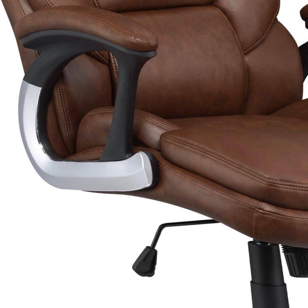 Leatherette Office Chair with Cushioned Back and Metal Star Base Brown - Saltoro Sherpi