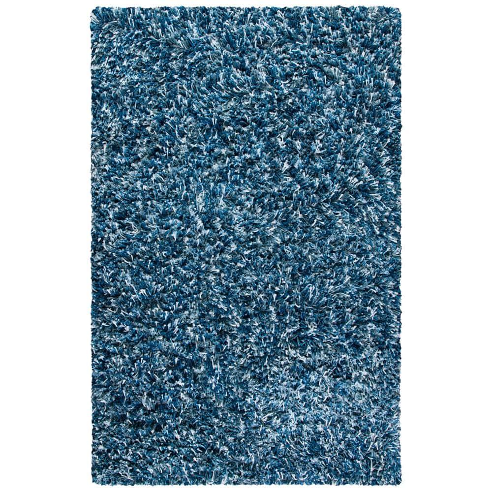 Rio Shag SG960 Hand Loomed Indoor Area Rug - Navy/Ivory - 6'x9' - Safavieh