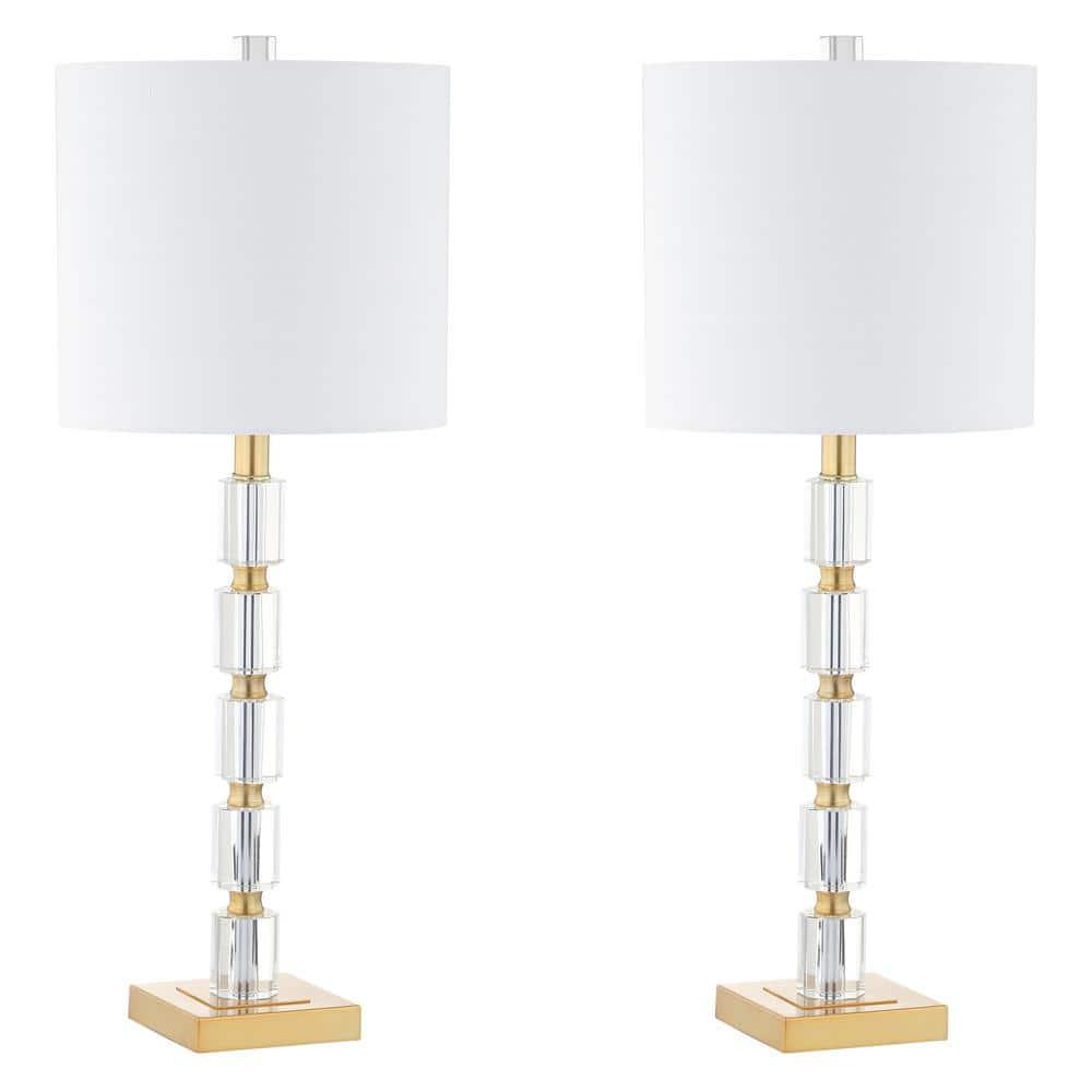 JONATHAN Y JYL5001A-SET2 Claire 28.5" Crystal LED Table Lamp, Clear/Brass (Set of 2)