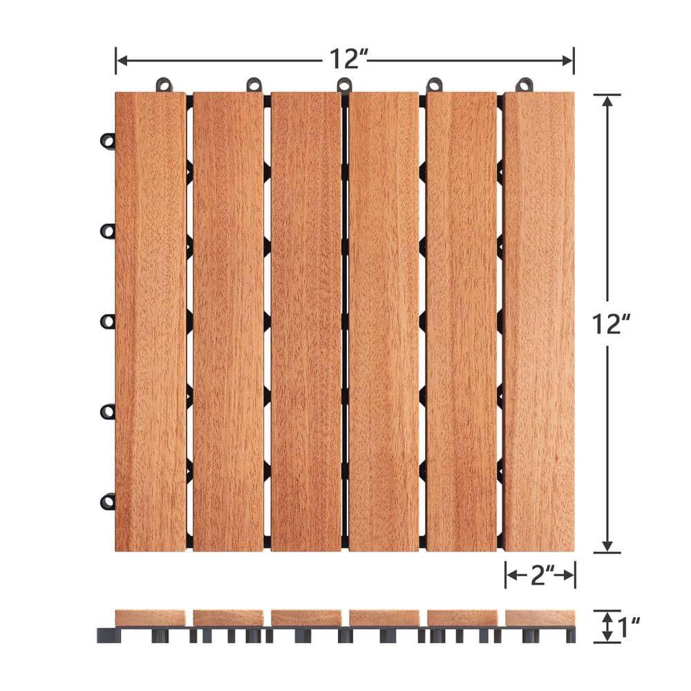 PrimeZone 27 PCS Solid Acacia Wood Interlocking Patio Deck Tiles - 12" x 12" Indoor Outdoor Waterproof Flooring Tiles for Balcony, Backyard, Garden & Poolside, All Weather Use, Brown