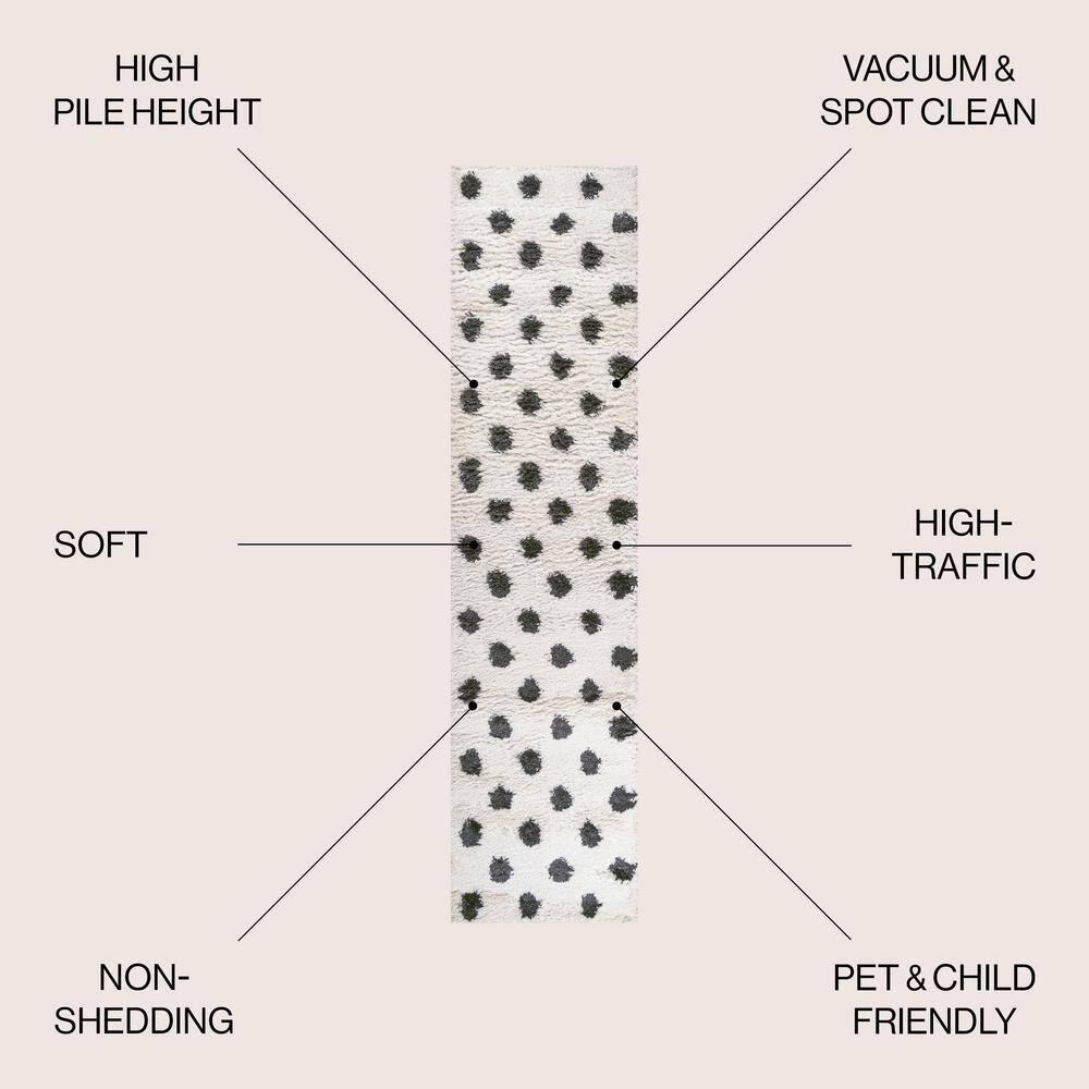 2'x10' Pere Modern Charcoal Dot Shag Runner Rug, White - JONATHAN Y