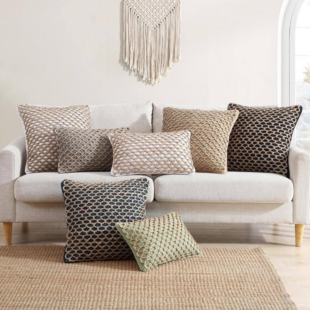 Boho Living Jada Decorative Pillow Collection Jute/Cotton Indoor Square Throw Pillow with & Insert (Set of 2)