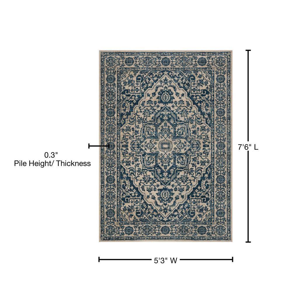 SAFAVIEH Brentwood Jaymz Floral Bordered Area Rug, 5'3" x 7'6", Navy/Light Grey