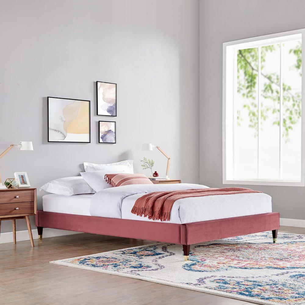 Modway Harlow Full Performance Velvet Platform Bed Frame in Dusty Rose