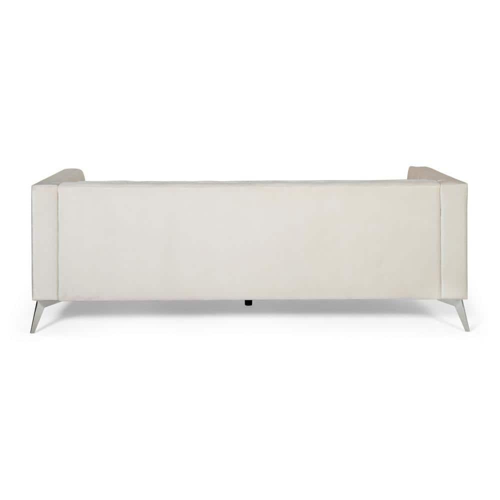 Noble House Camden Tufted Velvet Sofa, Beige, Silver