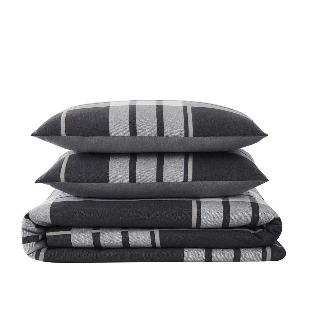 2pc Twin/Twin Extra Long Milo Plaid Flannel Duvet Cover Set Gray - Truly Soft: Cotton Material, 180 Thread Count, Includes Sham