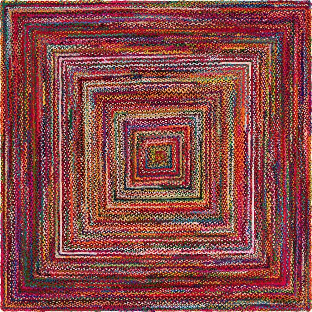 Unique Loom Braided Chindi Collection Area Rug - Layer (10'  Square Multi/Blue)