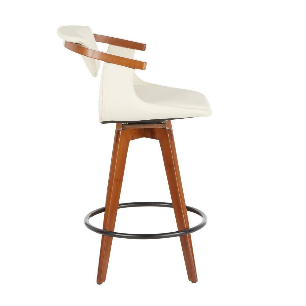Oracle Mid-Century Modern Counter Height Barstool Cream - LumiSource: Swivel, Faux Leather, Bamboo Frame
