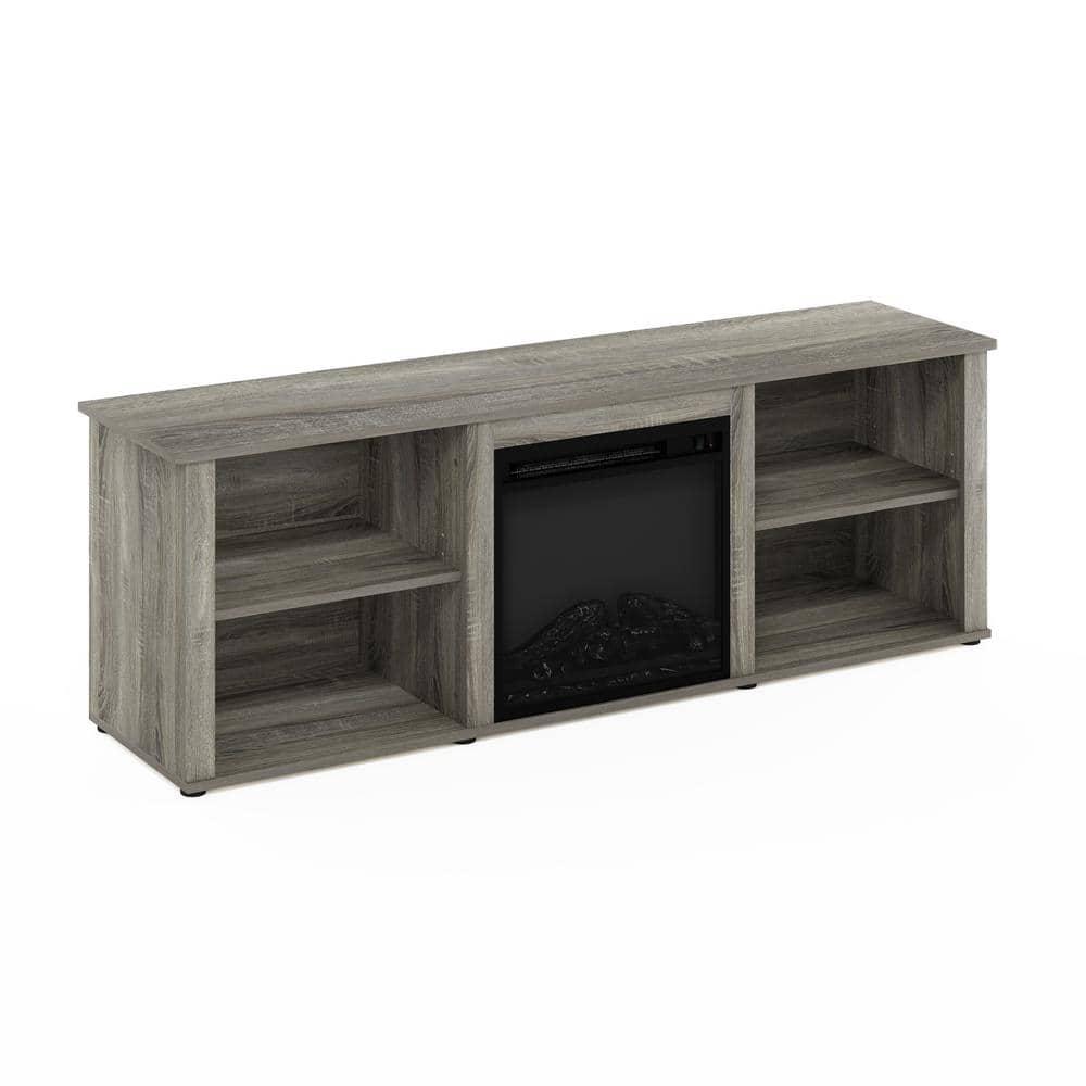 Furinno Montale 70 Inch TV Stand with Fireplace, French Oak Grey