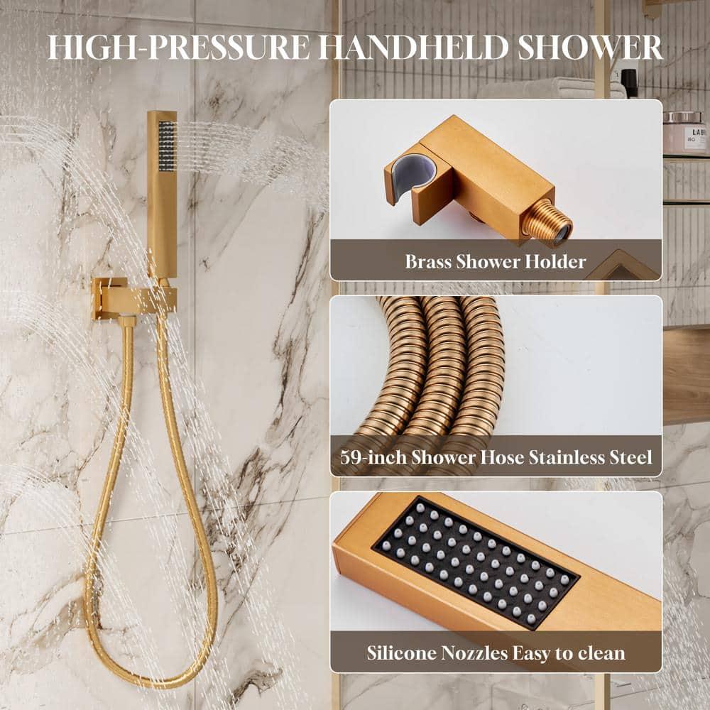 Large Brushed Gold Dual Shower Head System with LED and Bluetooth