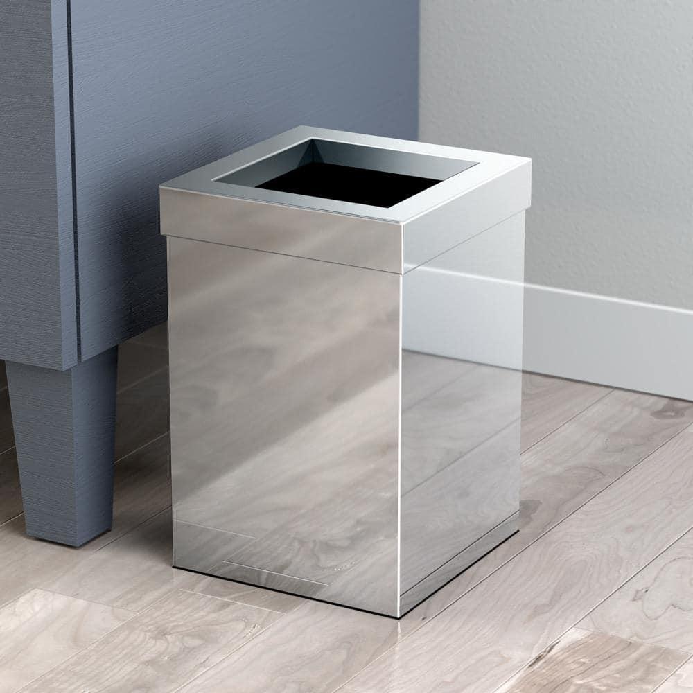 Elevate Stainless Steel 3-Gallon Wastebasket with Open Removable Lid |SquareOpen Top Trash Can with Padded Base