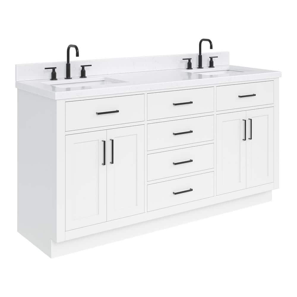 Wildon Home® Tidworth 66'' Solid Wood Double Bathroom Vanity with 1.5'' Carrara Quartz Top, Rectangular Sinks