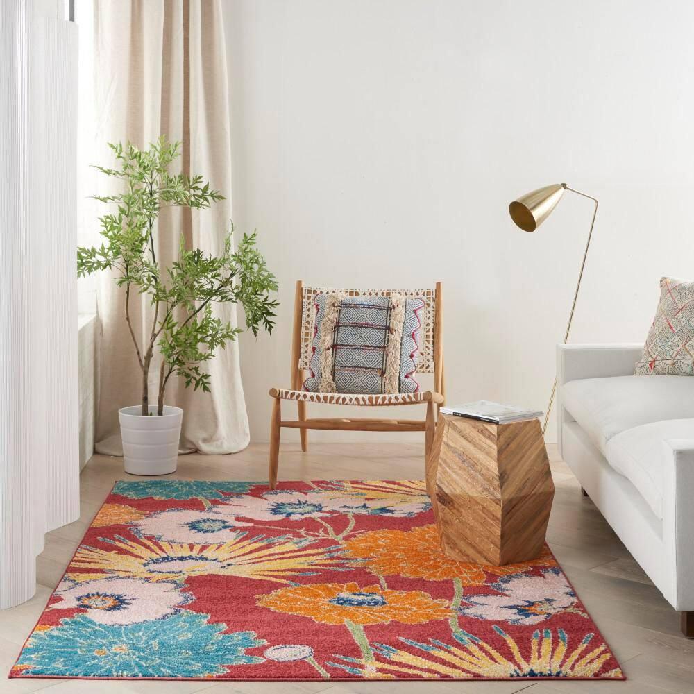 Nourison Allur Oversized Flowers Indoor Area Rug Red Multicolor 5'3" x 7'3"