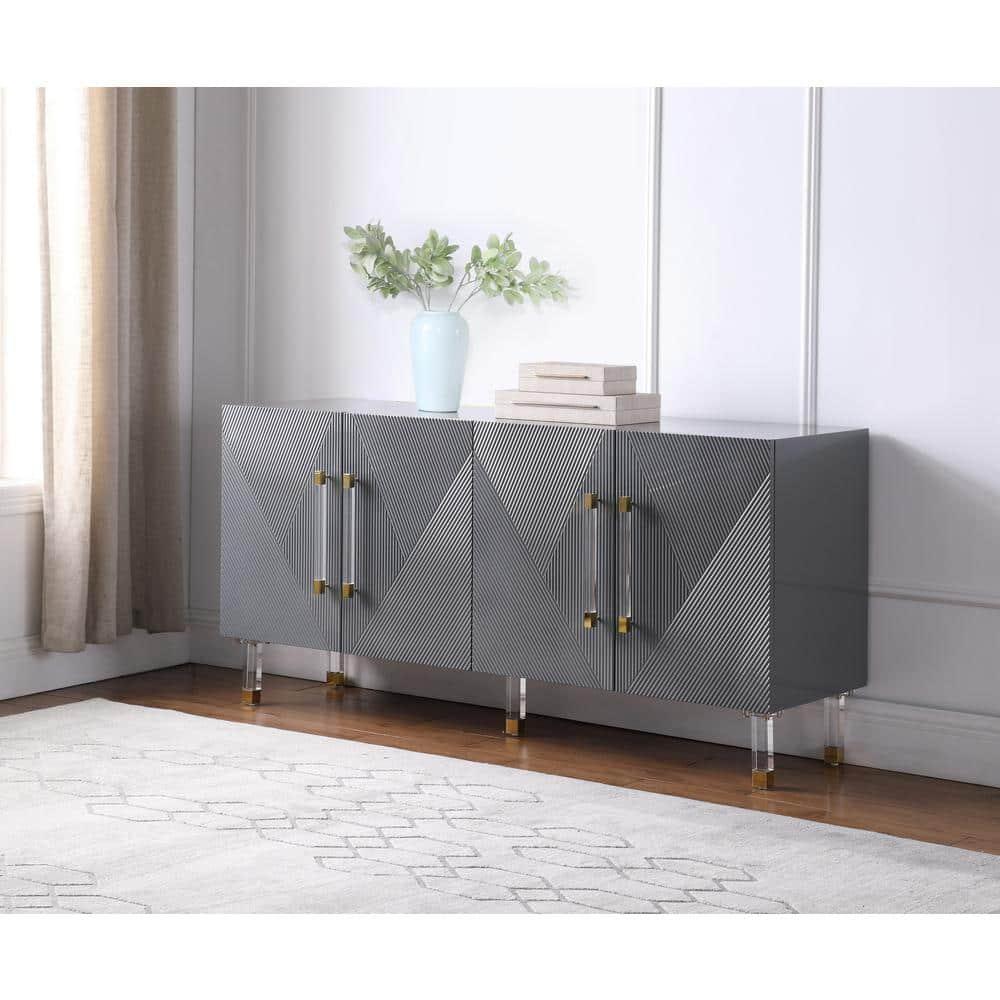 Best Master Furniture Fenella 65" Modern Wood Sideboard in Gray with Gold Accent