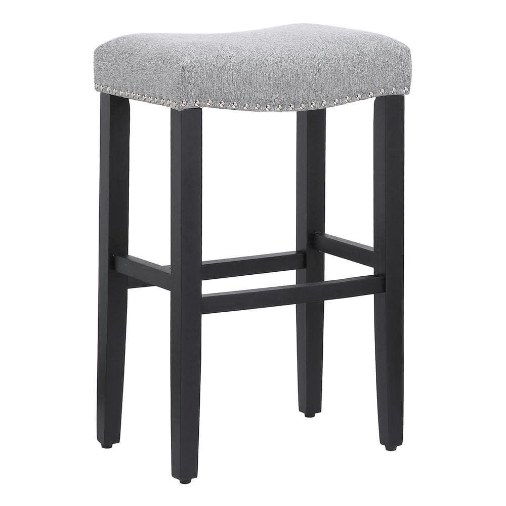 Polytrends Jameson Upholstered Polyester Black 29 Inch Bar Stool (Set Of 2) Black/Gray Metal Metal Upholstered Polyester Glam