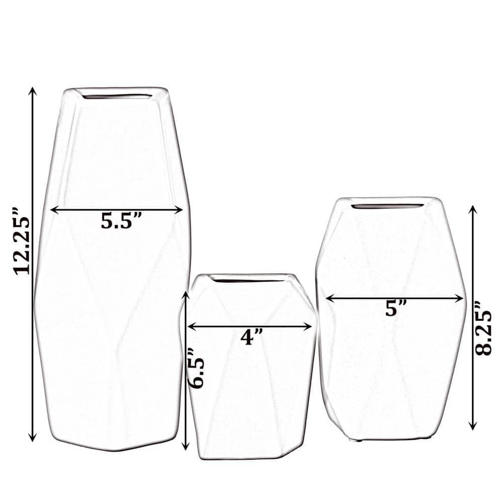 Uniquewise Decorative Ceramic Multi Paned Vase, Modern Style Centerpiece Table Vase Set of 3, Beige Large, White Medium, And Green Small