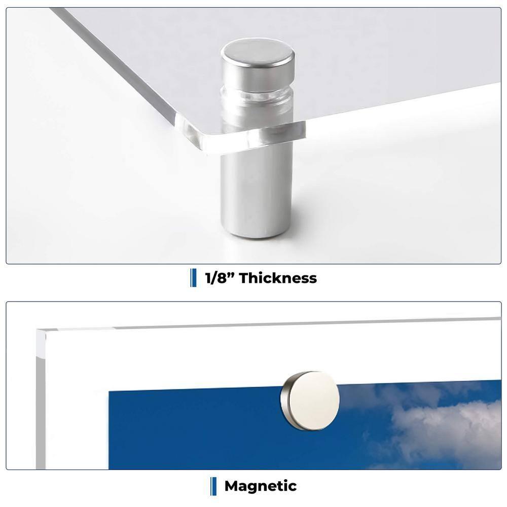 Acrylic Magnetic Picture Frames 21x27, for Photo up to 18x24 inches - Chrome Wall mount standoffs with Magnets