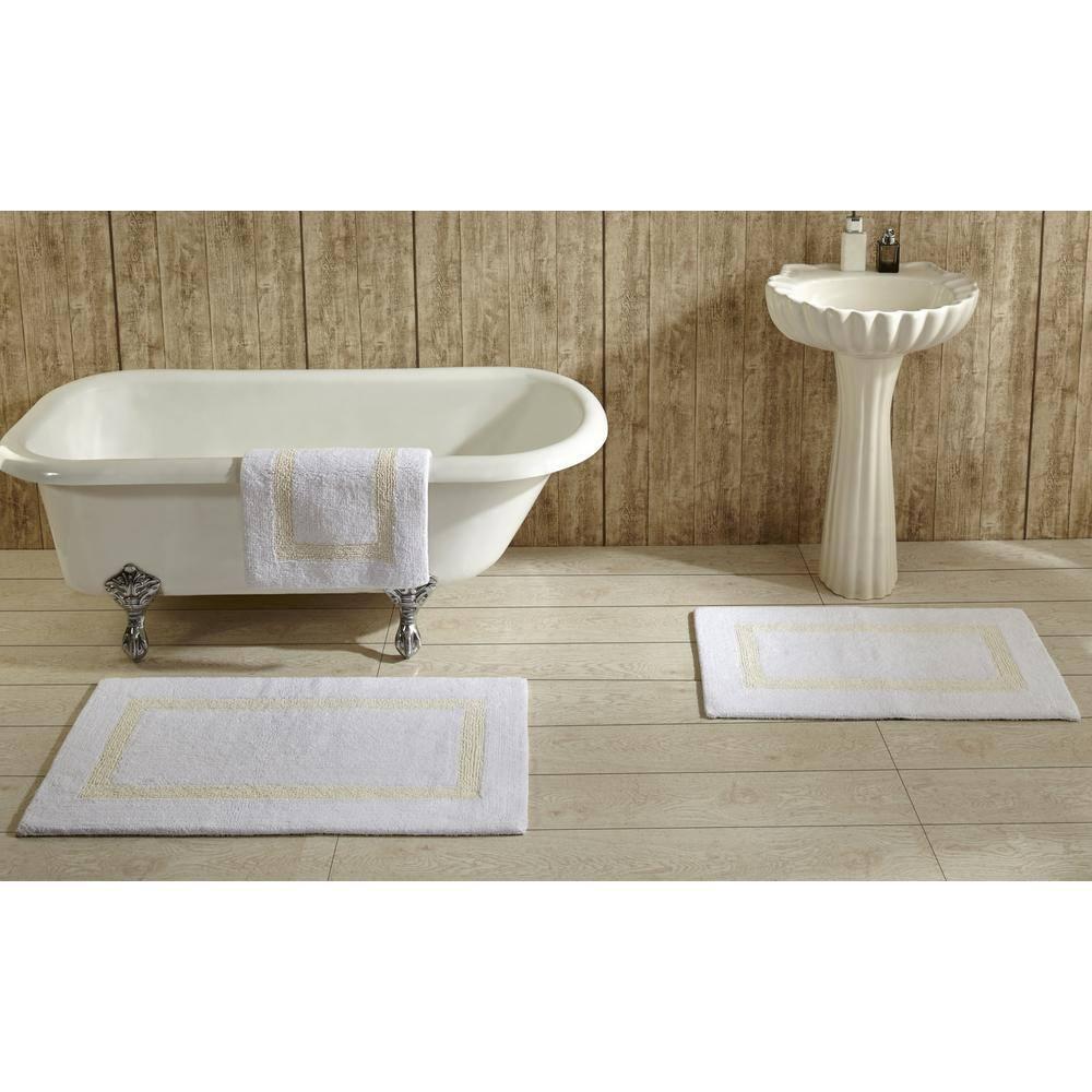 21"x34" Hotel Collection Bath Rug White/Ivory - Better Trends: Cotton Tufted, Machine Washable