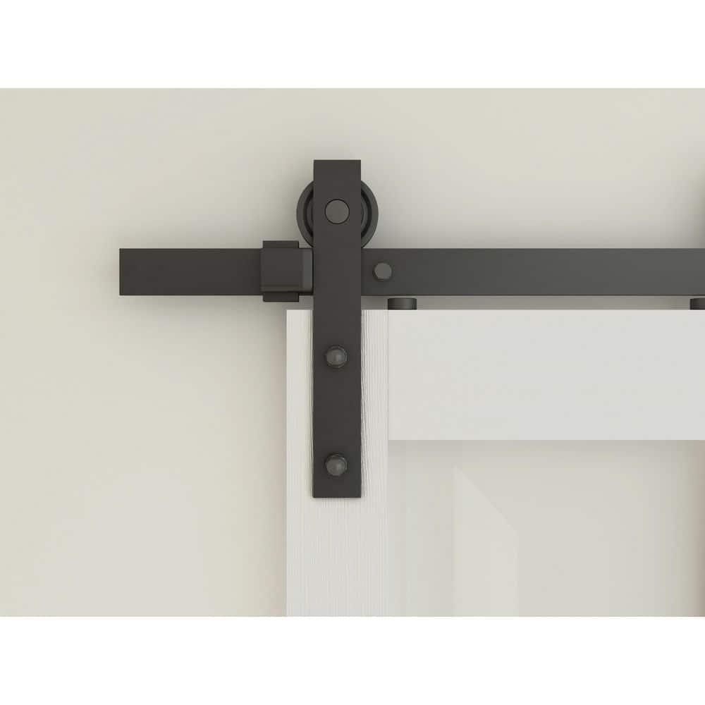 Calhome 3-Lite Tempered Frosted Glass White Finished Composite Double Sliding Barn Door with Hardware Kit Handle