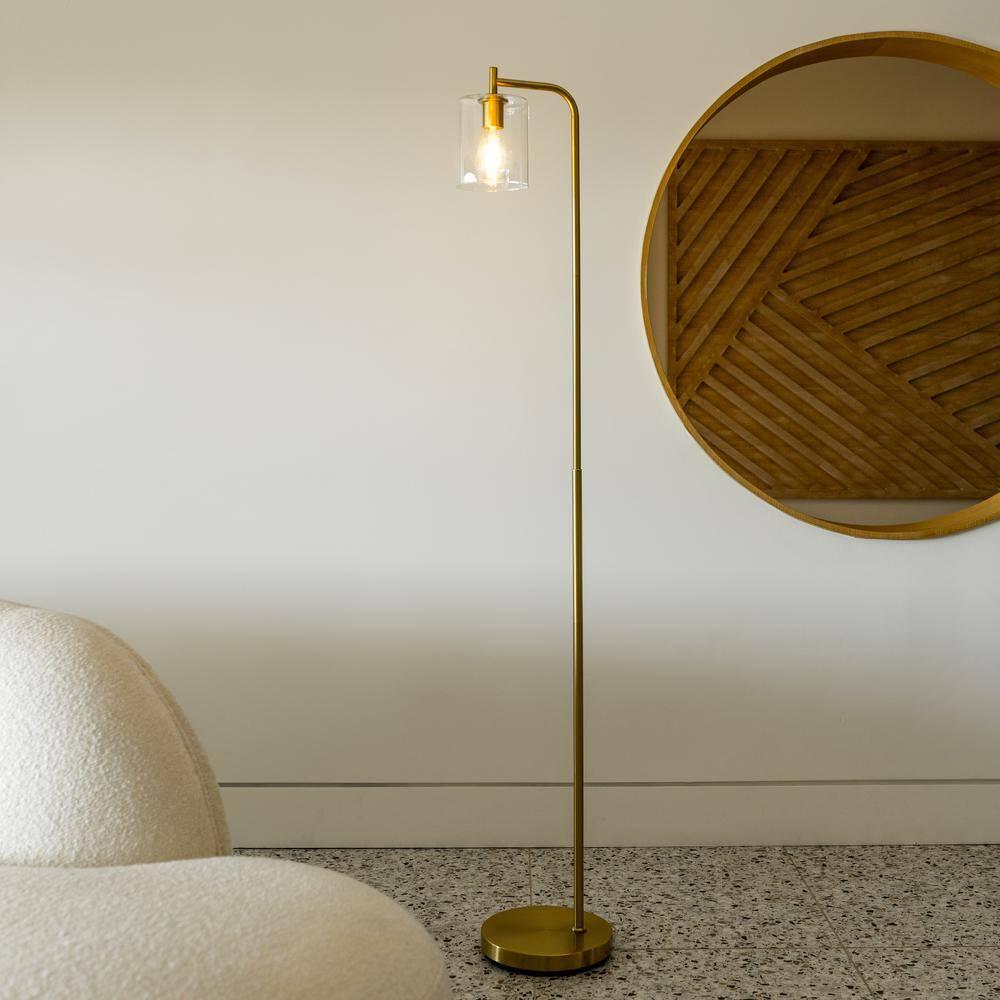Brightech Elizabeth 66 in. Brass Industrial LED Floor Lamp with Glass Shade and Edison Bulb, Gold