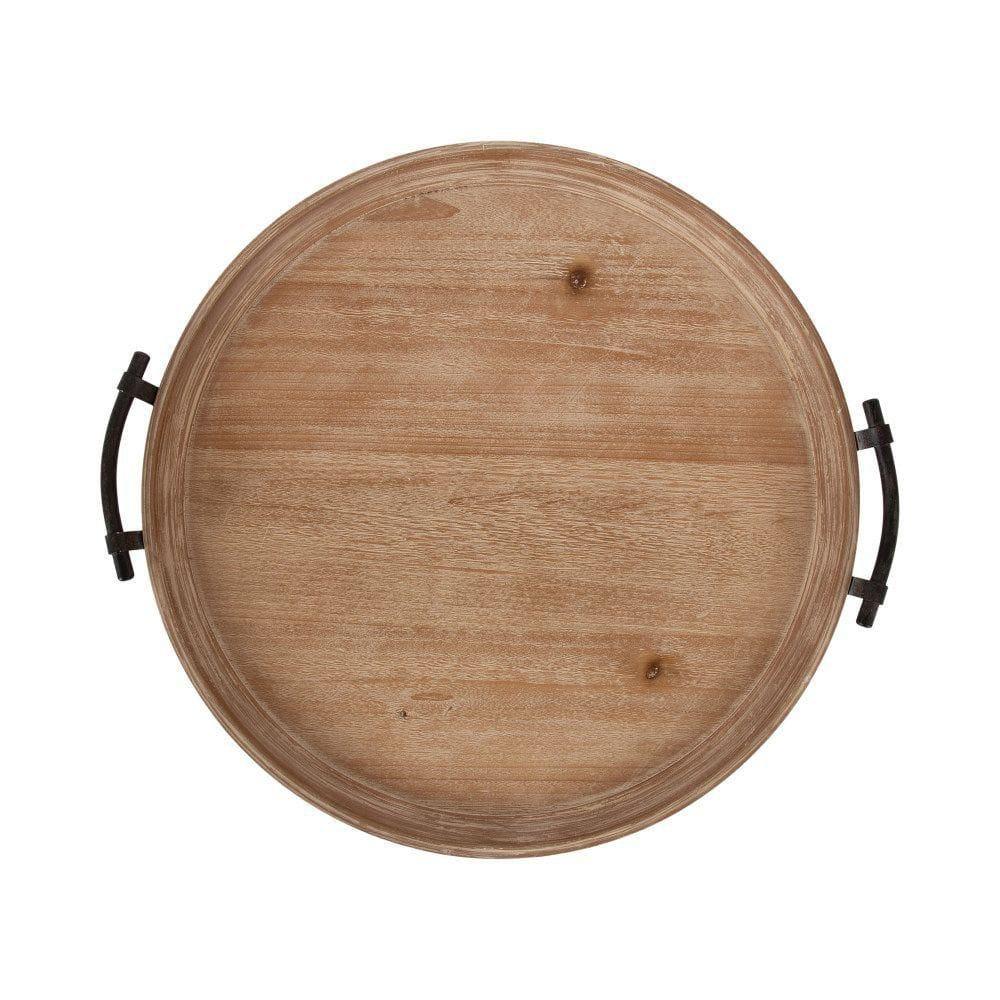 Kate and Laurel Bruillet Farmhouse Wood Round Ottoman Tray, 24 x 22, Rustic Brown, Circle Coffee Table Tray for Living Room Decor or Large Serving Tray
