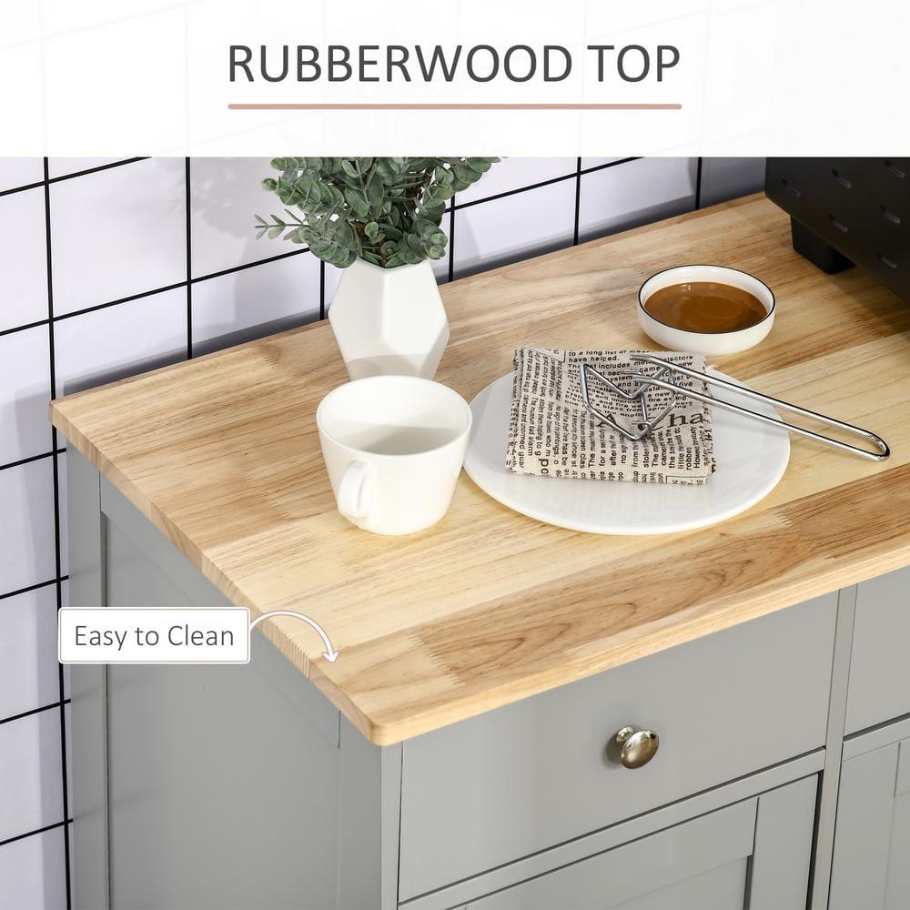 HOMCOM Kitchen Storage Cabinet, Sideboard Floor Cupboard with Solid Wood Top, Adjustable Shelf, and 3 Drawers for Living Room, Gray