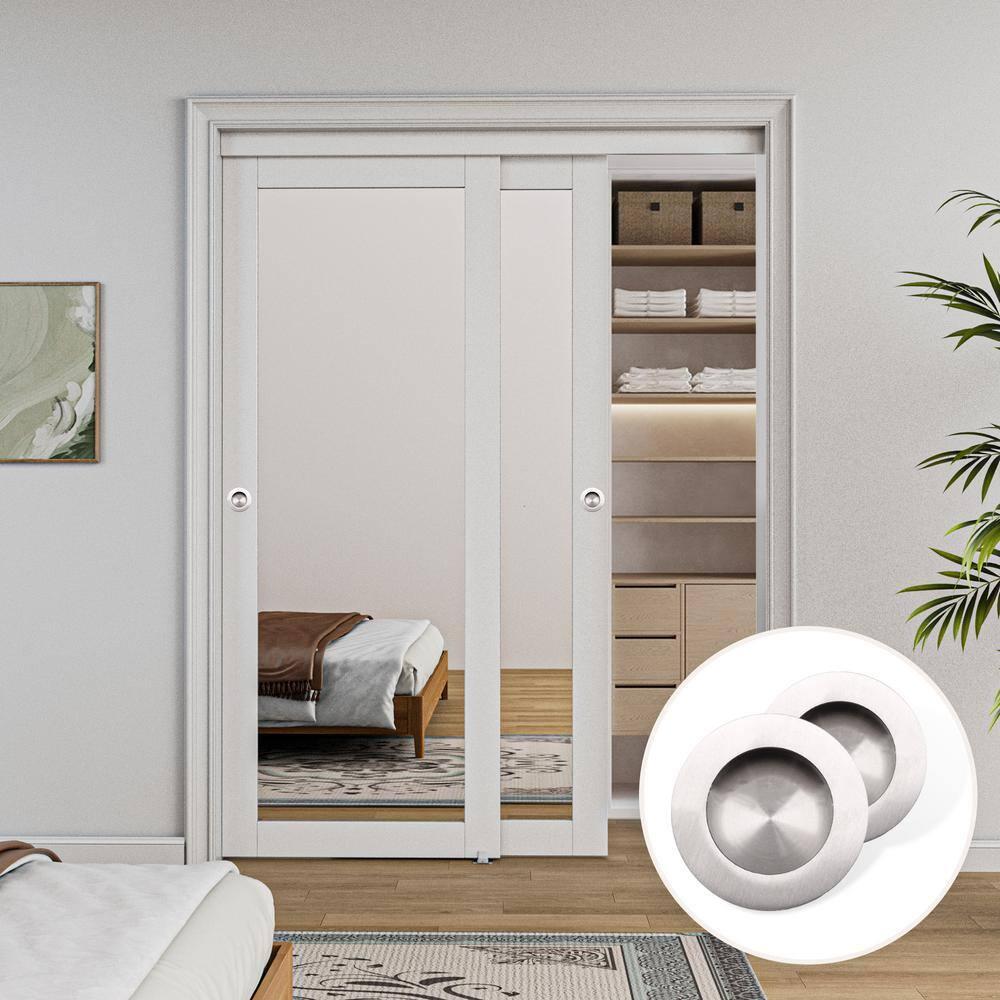 ARK DESIGN 80 in. 1 Lite Mirrored White Sliding Closet Door with Hardware Kit