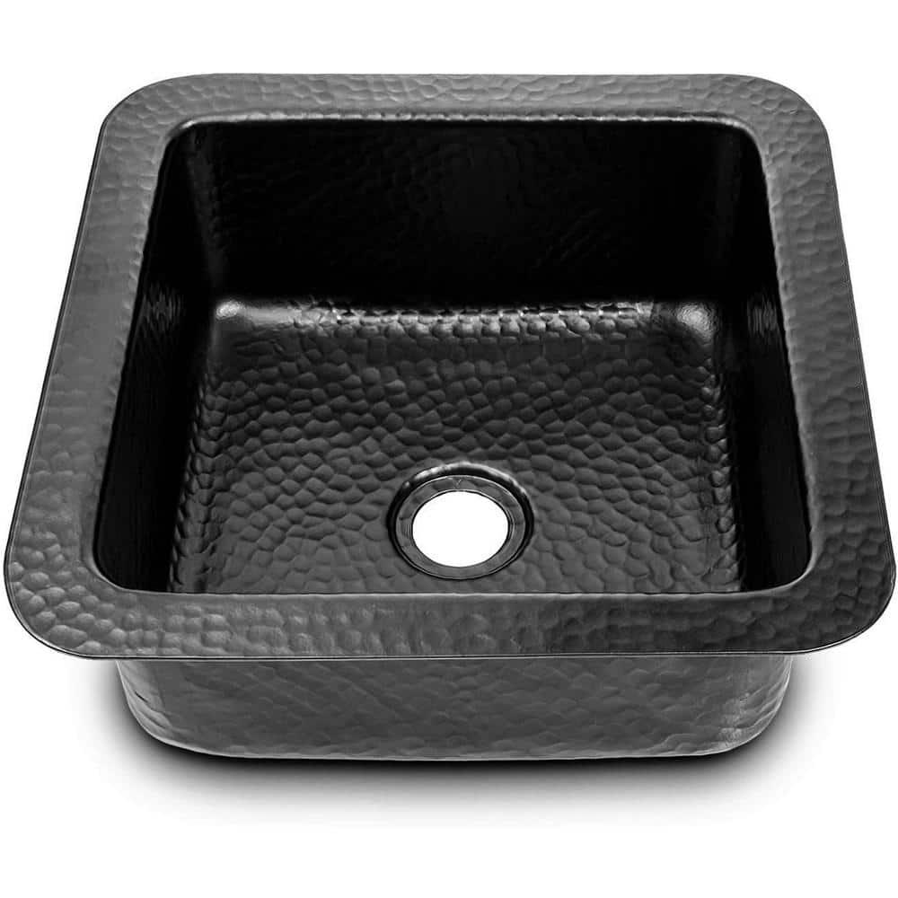Aluminum Hand Hammered Glasgow Dual Mount Single Bowl Bar Prep Sink 12", Black