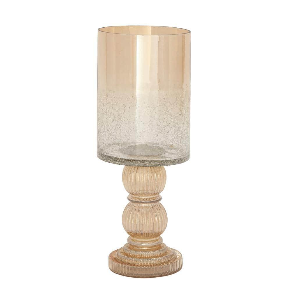 DecMode Gold Glass Handmade Turned Style Pillar Hurricane Lamp with Faux Mercury Glass Finish