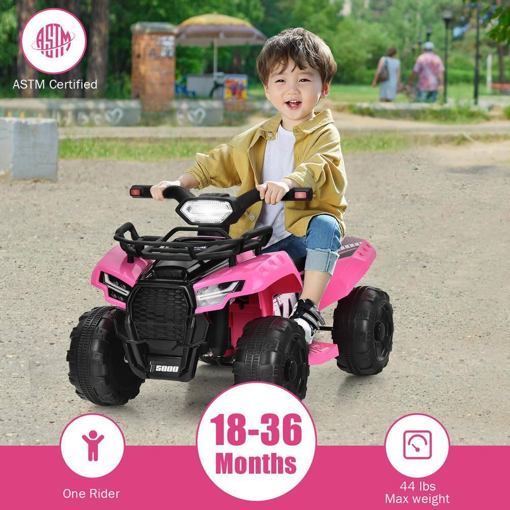Costway 6V Kids ATV Quad Electric Ride On Car Toy Toddler with LED Light MP3 Pink