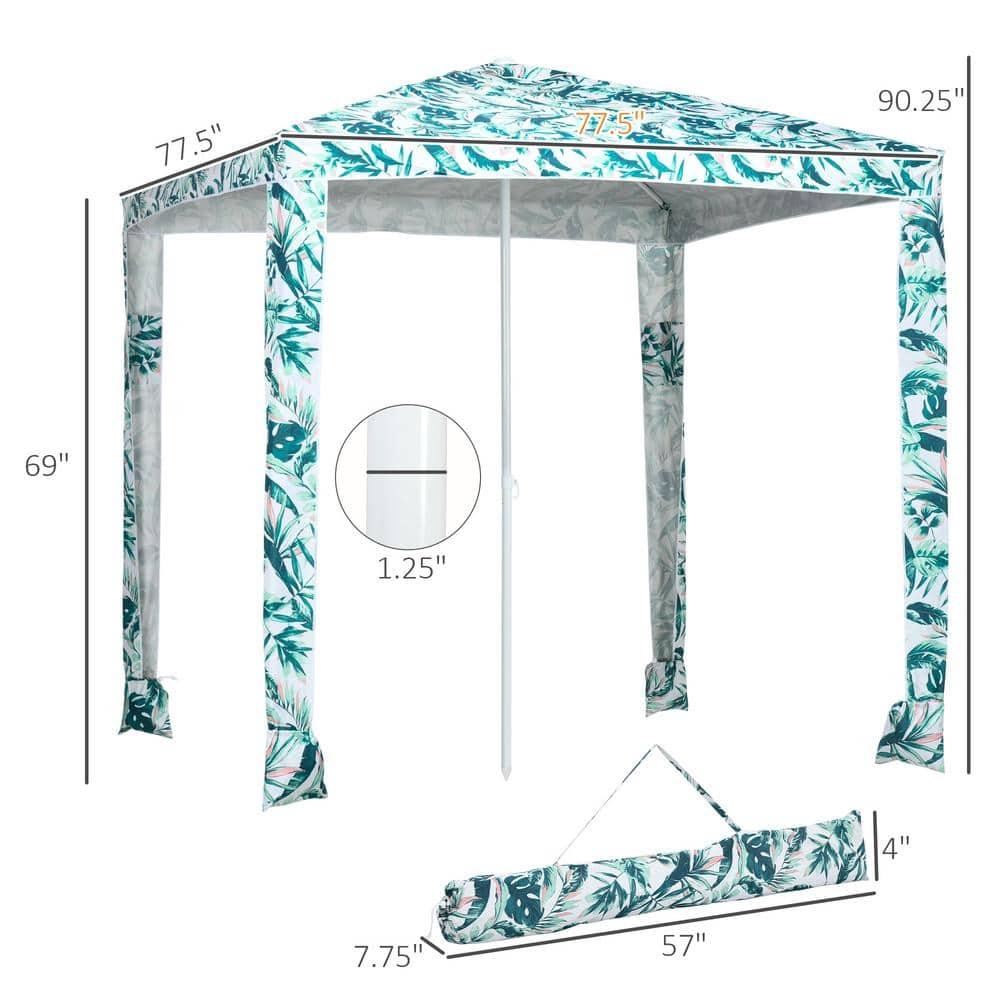 Outsunny Quick Beach Cabana Canopy Umbrella, 6.5' Easy-Assembly Sun-Shade Shelter with Sandbags, Cool UV50+ Fits Kids & Family, Green Coconut Palm