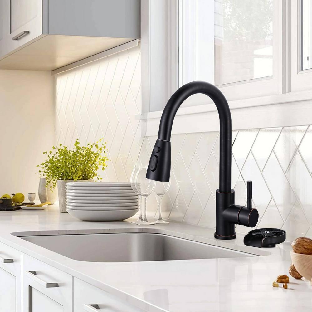 ARCORA Single Handle Stainless Steel Pull-Down Kitchen Faucet with Deckplate and Glass Rinser Combo