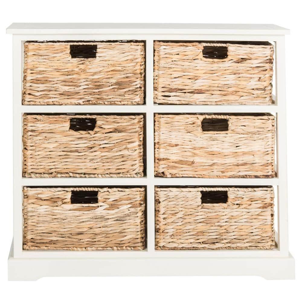 Keenan 6 Wicker Basket Storage Chest - Vintage White - Safavieh.