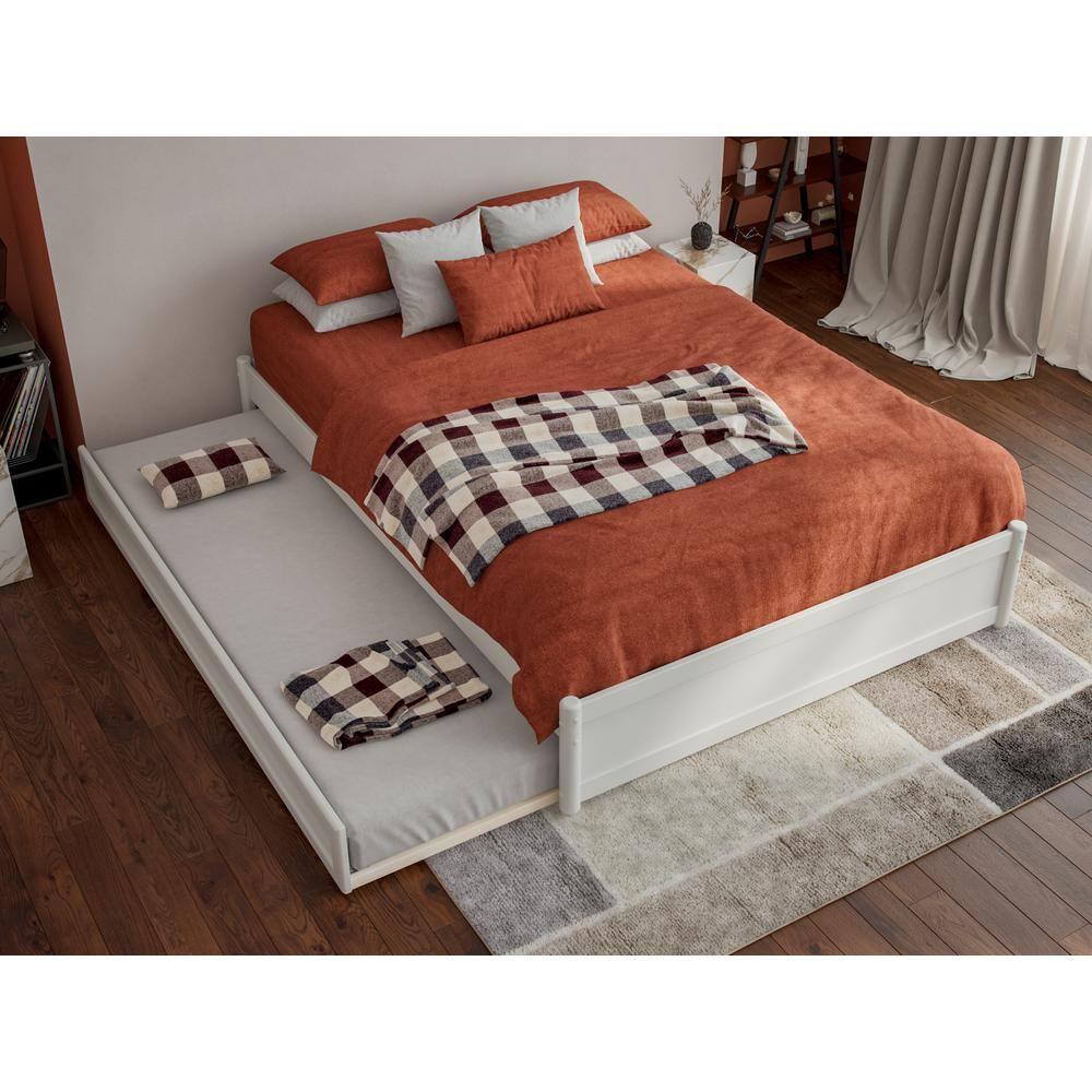 AFI Furnishings AFI Barcelona Full Solid Wood Panel Platform Bed with Twin Trundle in White