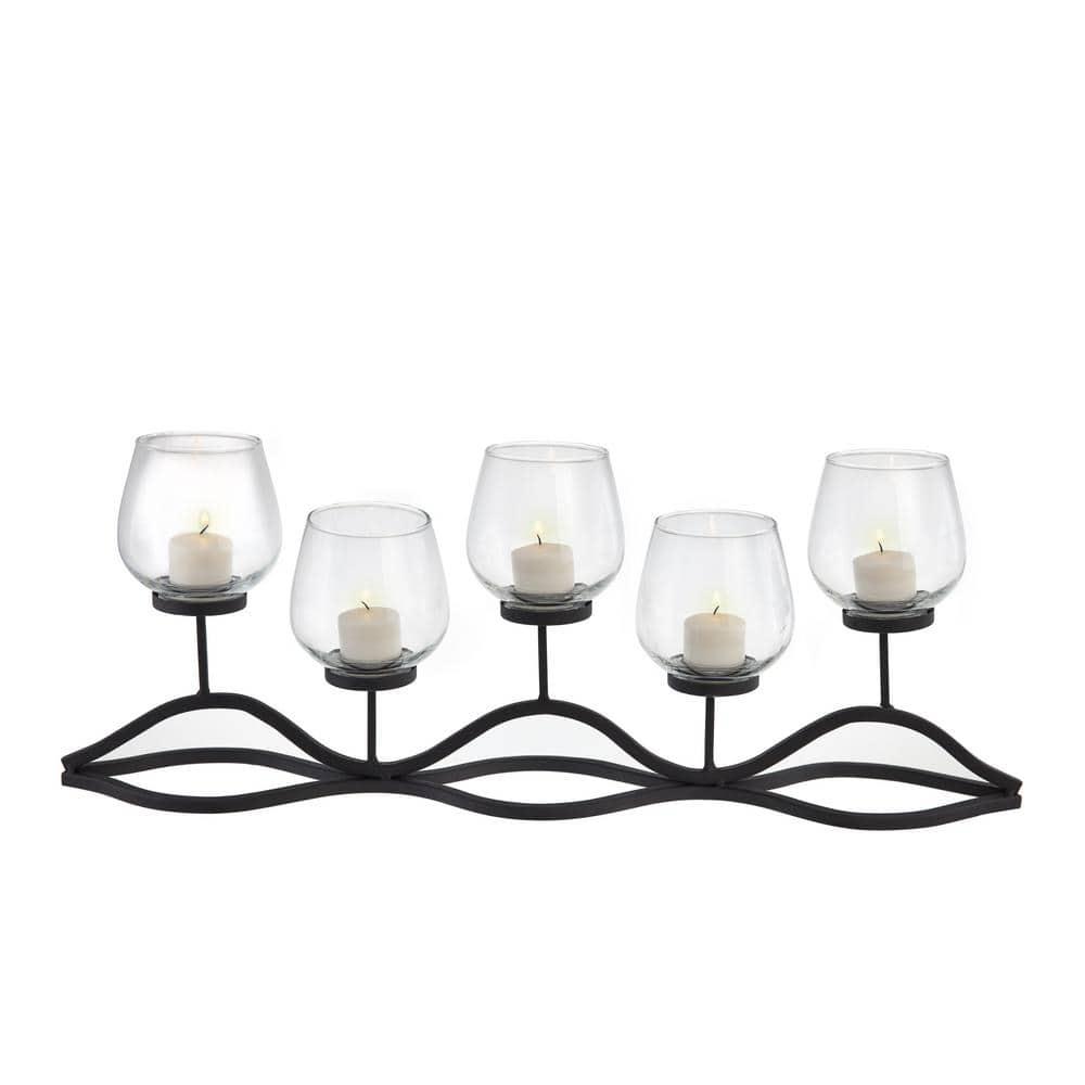 22" x 8" Decorative Iron 5-Tealight Candle Holder Black - Danya B: Glass & Iron, Tabletop Hurricane Centerpiece