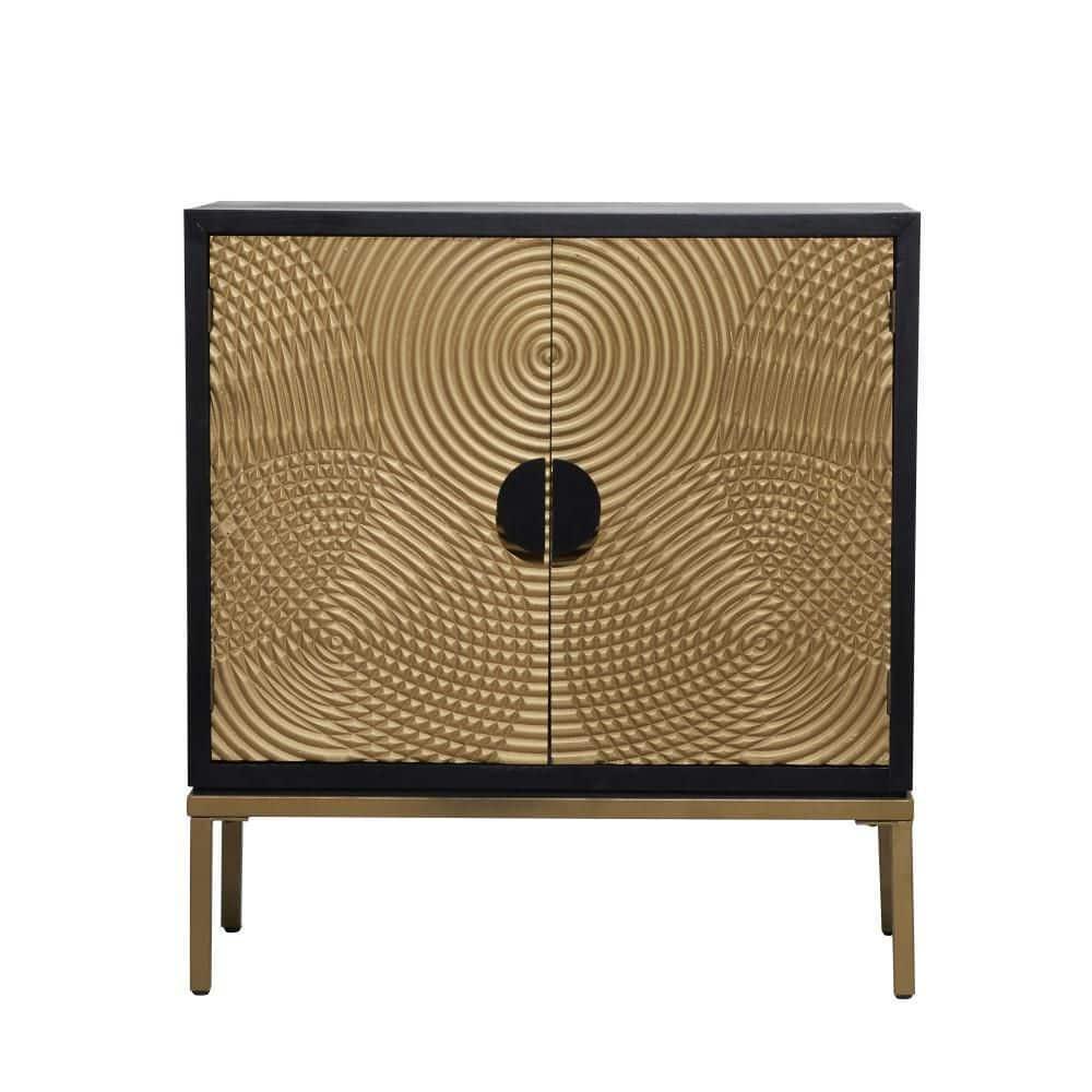 Mercury Row® Wood Relief Ripple Design 1 Shelf and 2 Door Room Cabinet with Crescent Moon Handles