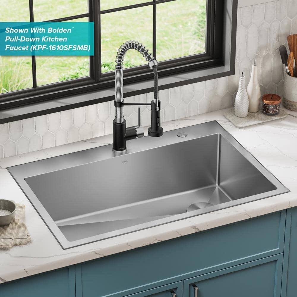 Loften 33 in. Drop-In Single Bowl 18 Gauge Stainless Steel Kitchen Sink with Accessories